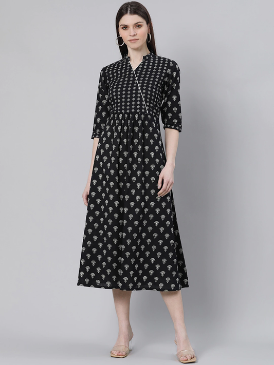 Women Black & White Printed Cotton Dress