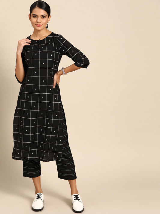 Women Cotton Checked Kurta Set