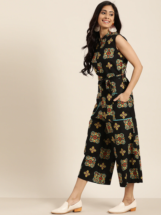 Women Printed Basic Jumpsuit with Belt
