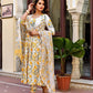 Women Block Printed Anarkali Kurta and Pant Set with Dupatta