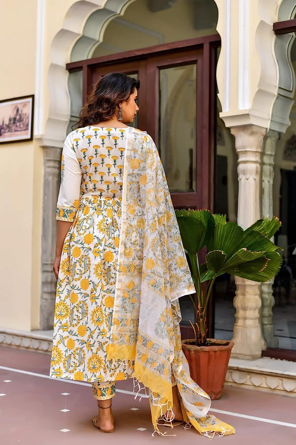 Women Block Printed Anarkali Kurta and Pant Set with Dupatta