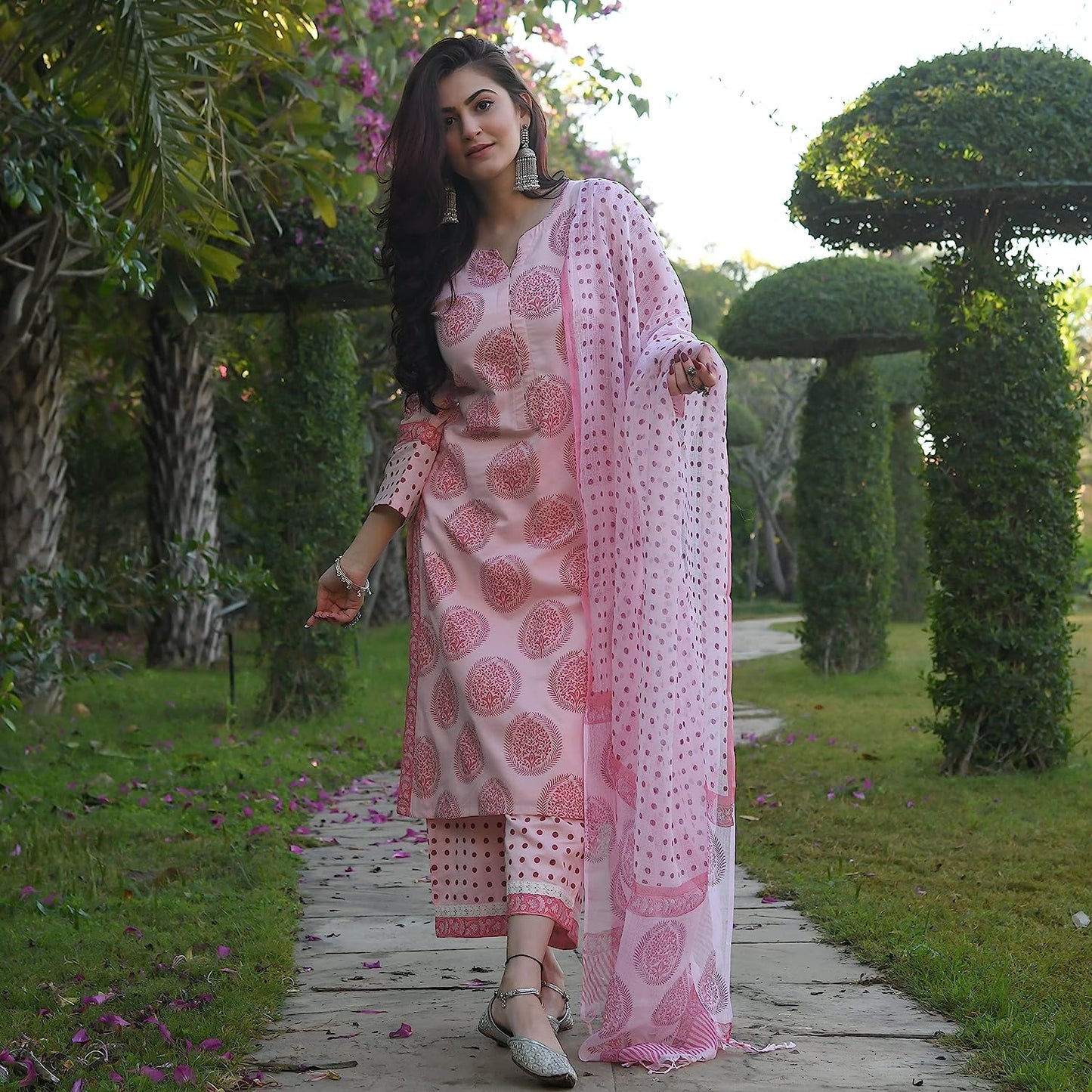 Women Block Printed Kurta and Pant Set with Dupatta