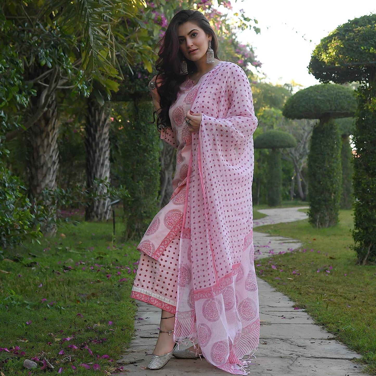 Women Block Printed Kurta and Pant Set with Dupatta