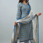 Women Blue Cotton Blend Kurta set