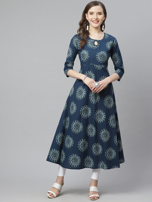 Women Blue Ethnic Printed Kurta
