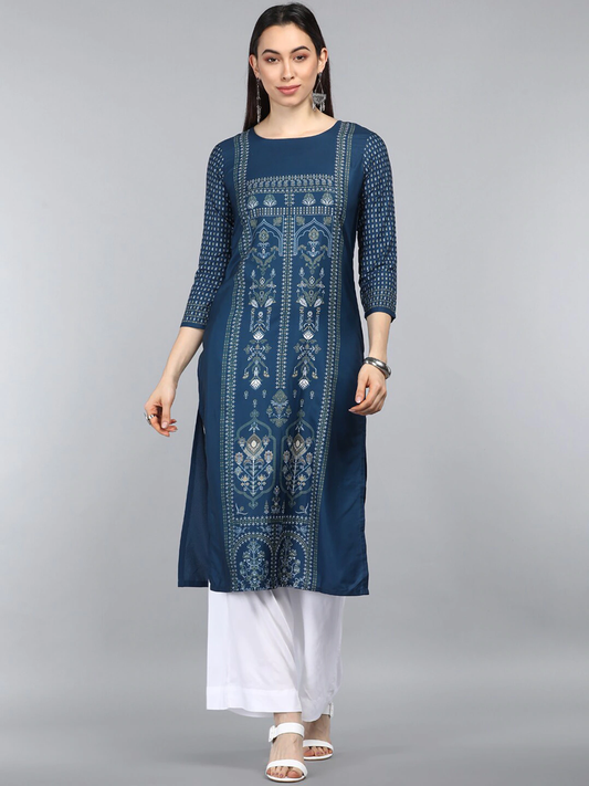 Women Blue Motifs Chikankari Kurta