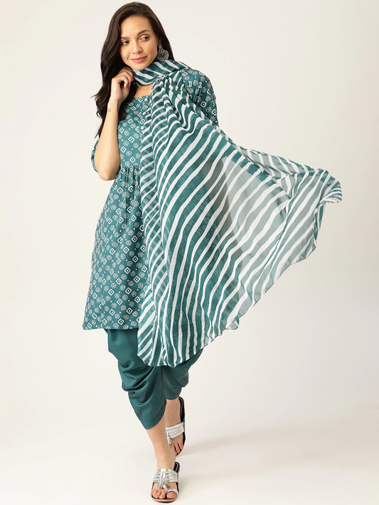 Women Blue Ethnic Motifs Printed Kurta Set