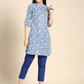 Women Blue Floral Printed Kurta with Trousers