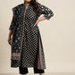 Women Blue Floral Printed Pleated Kurta with Trousers & Dupatta