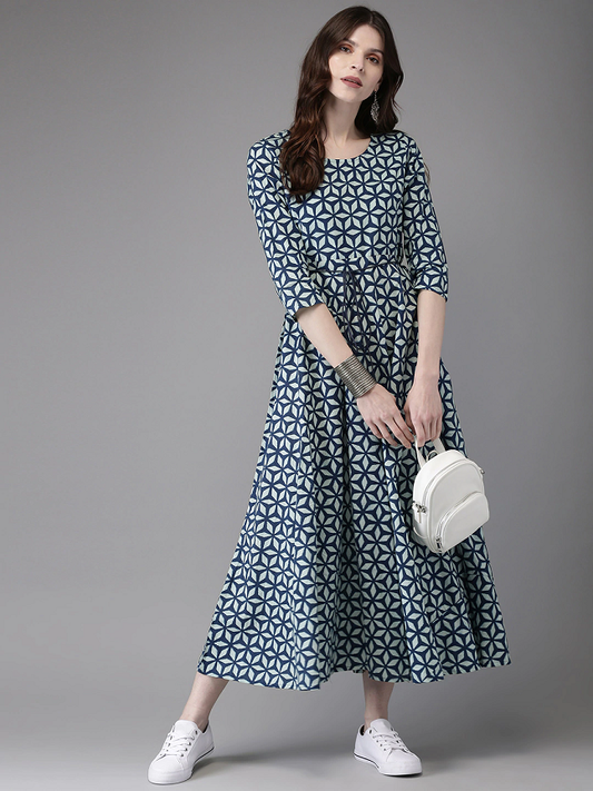 Women Blue Printed A-Line Kurta