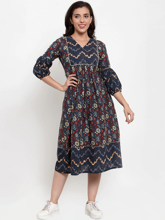 Women Blue Printed Dress