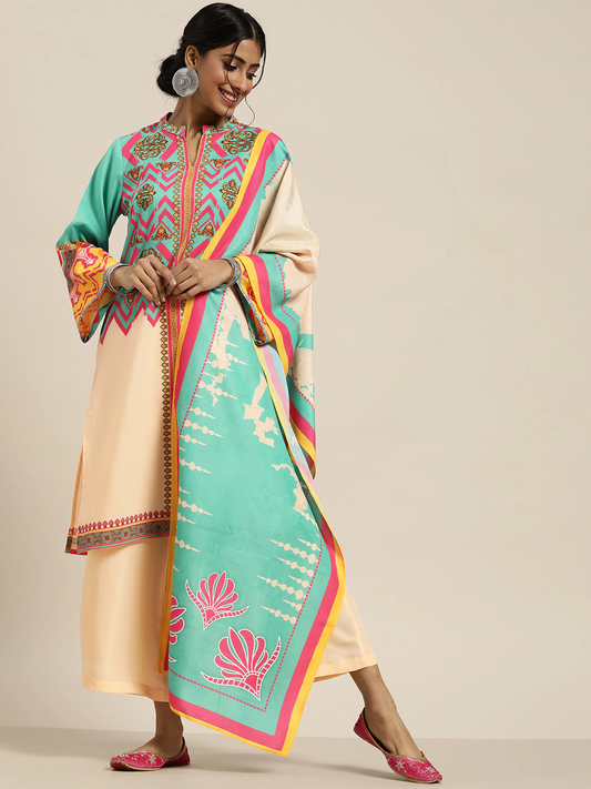Women Blue Printed Kurta Set