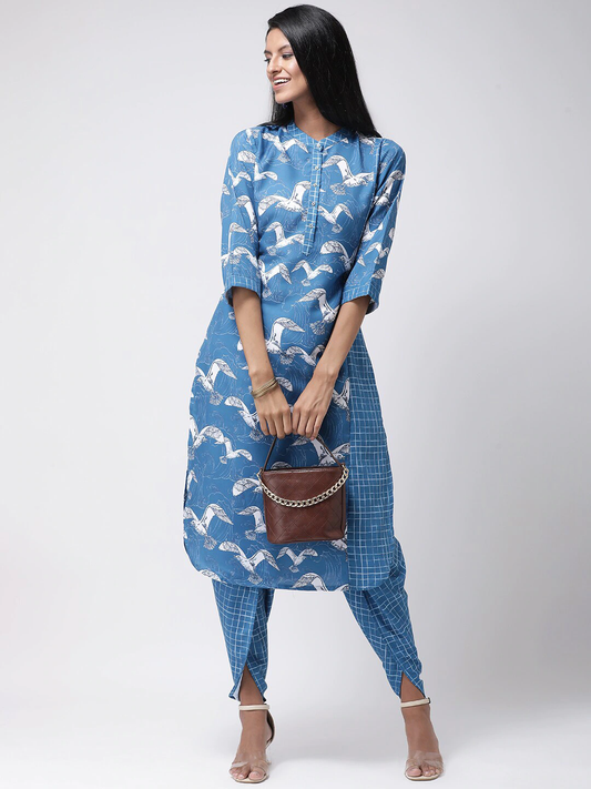 Women Blue Printed Kurta Set