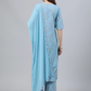 Women Blue Printed Kurta Set