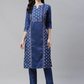 Women Blue Printed Kurta with Trousers