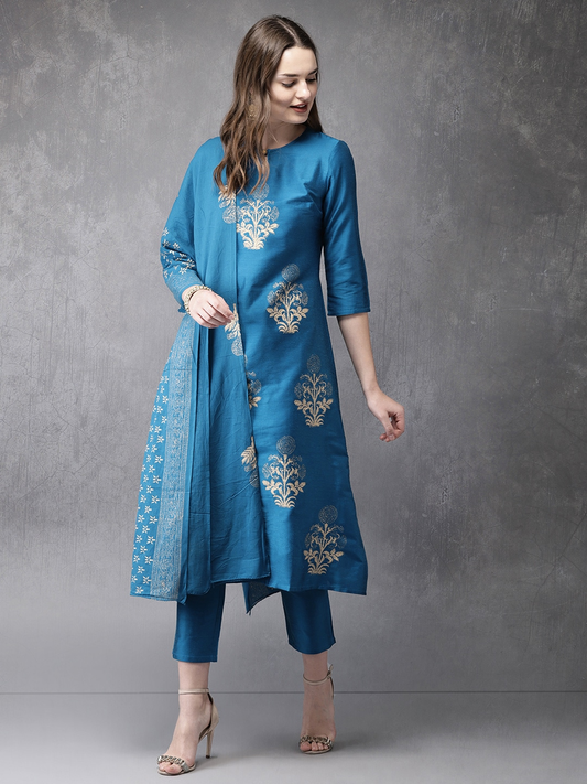 Women Blue Printed Kurta Set