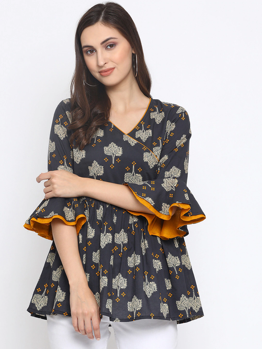 Women Blue Printed Peplum Top