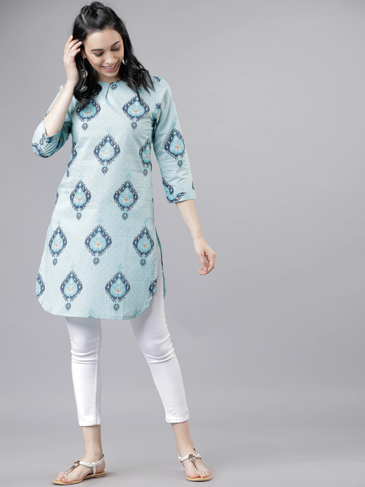 Women Blue Printed Tunic