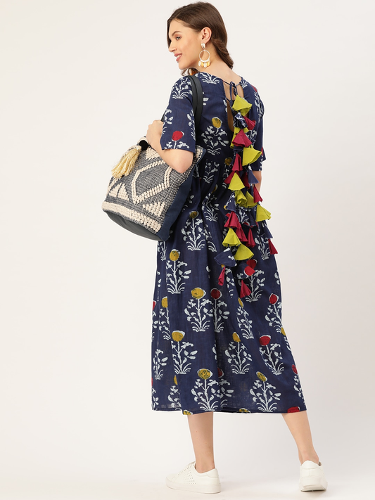 Women Blue Pure Cotton Printed Dress