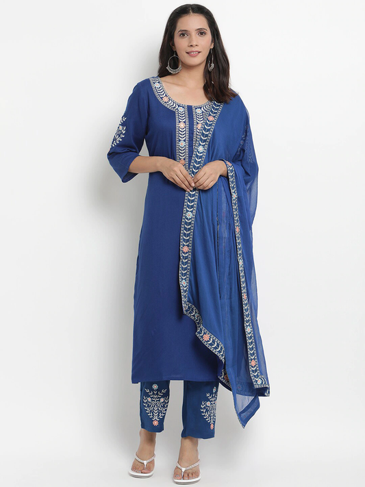 Women Blue Solid Kurta Set