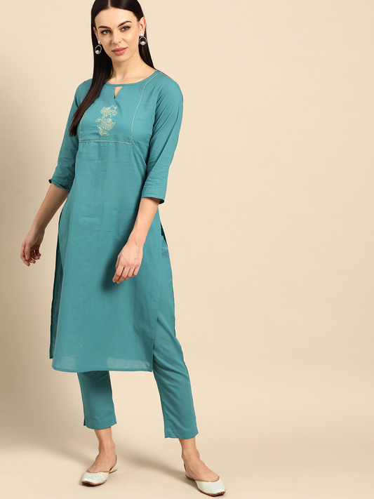 Women Blue Pure Cotton Kurta Set