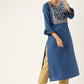 Women Blue & Beige Embroidered Kurta