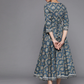 Women Blue & Beige Ethnic Motifs Printed A-Line Dress