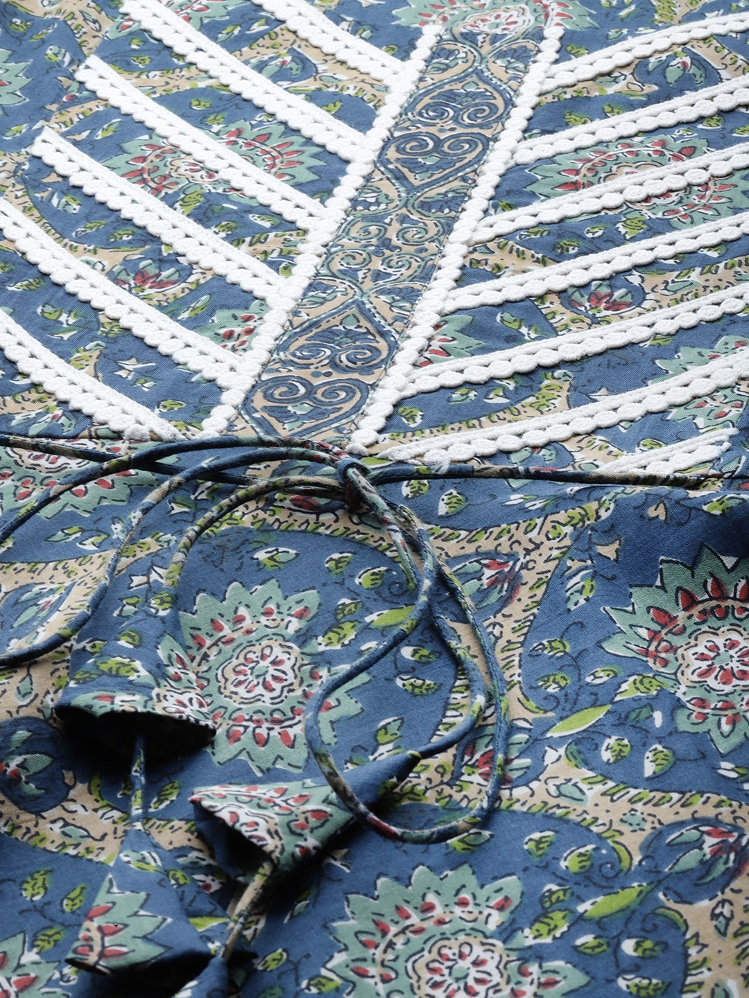 Women Blue & Beige Ethnic Motifs Printed A-Line Dress