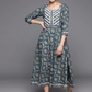 Women Blue & Beige Ethnic Motifs Printed A-Line Dress