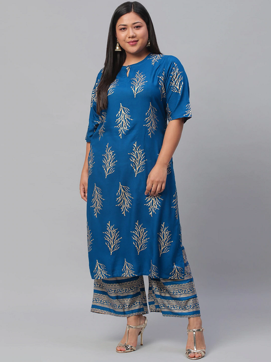 Women Printed Plus Size Kurta with Palazzos