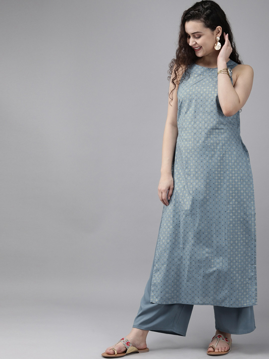 Women Blue & Gold-Toned Kurta Set