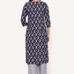 Women Blue & Grey Printed Mirror Work Kurta Set