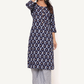 Women Blue & Grey Printed Mirror Work Kurta Set