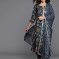 Women Blue & Maroon Floral Printed Silk Blend Kurta Set