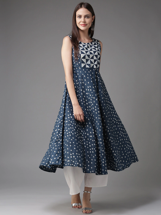 Women Blue & Off-White Kurta