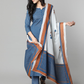 Women Blue & Orange Ethnic Kurta Set