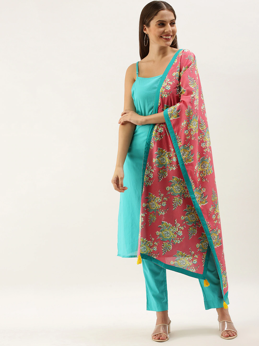 Women Blue Cotton Kurta Set