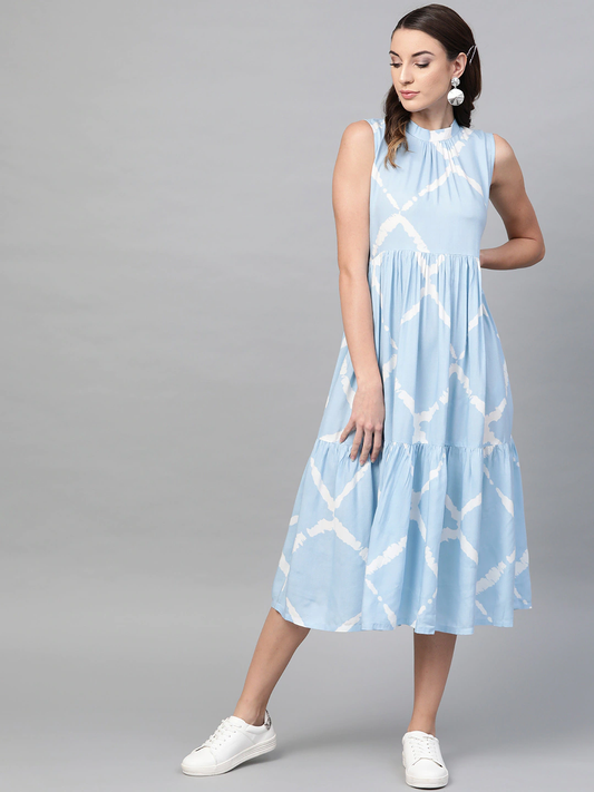 Women Blue Printed A-Line Dress