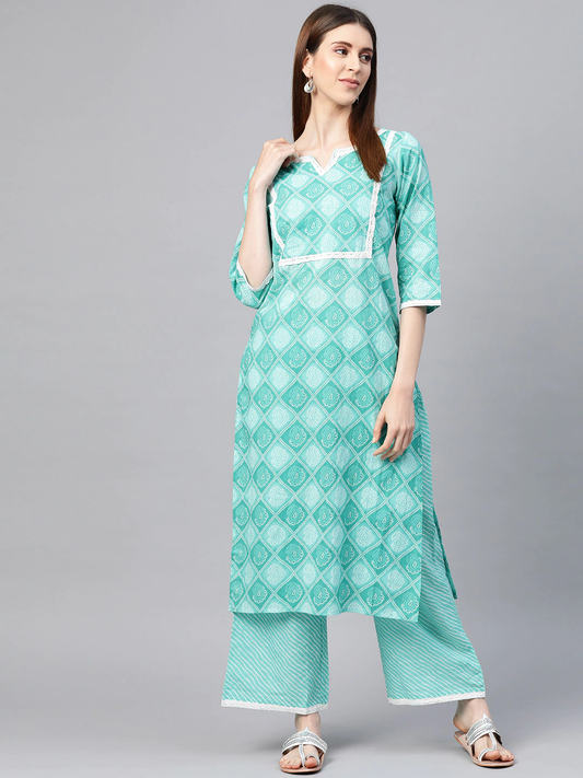 Women Blue & White Kurta & Palazzos