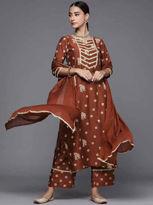 Women Brown & Off-White Kurta Set