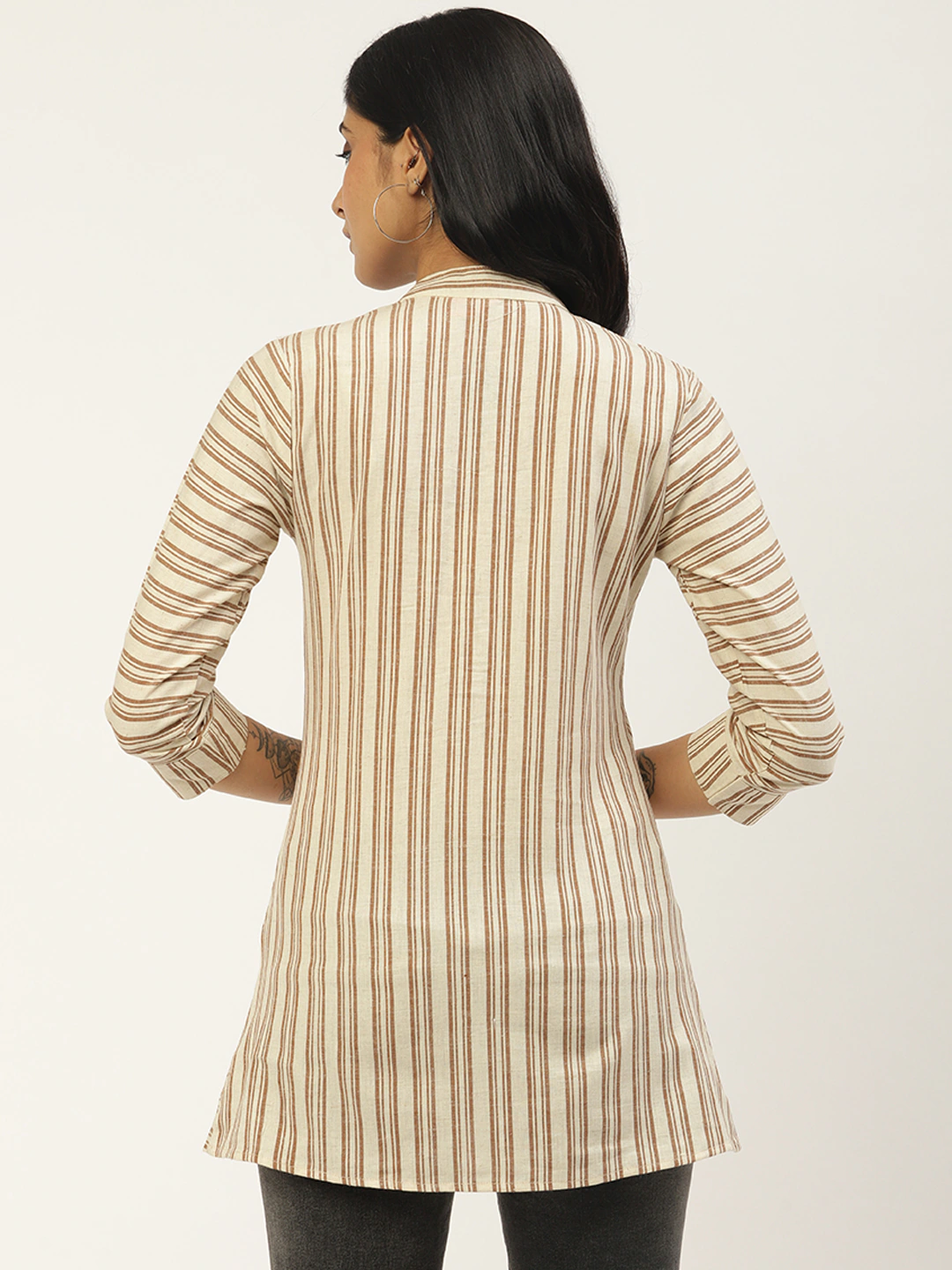 Women Brown & Off-White Striped Tunic