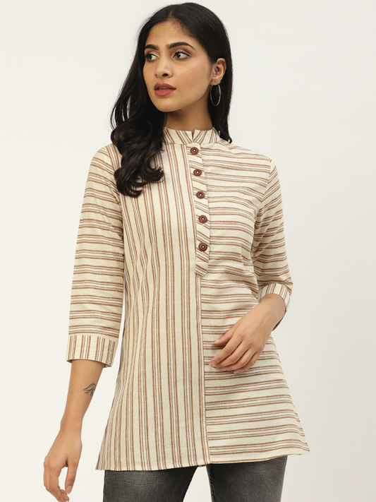 Women Brown & Off-White Striped Tunic