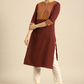 Women Brown & Yellow Yoke Design Kurta