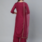 Women Burgundy Embroidered Straight Kurta Set