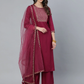 Women Burgundy Embroidered Straight Kurta Set