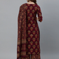Women Burgundy Color Pure Cotton Kurta Set