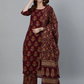 Women Burgundy Color Pure Cotton Kurta Set