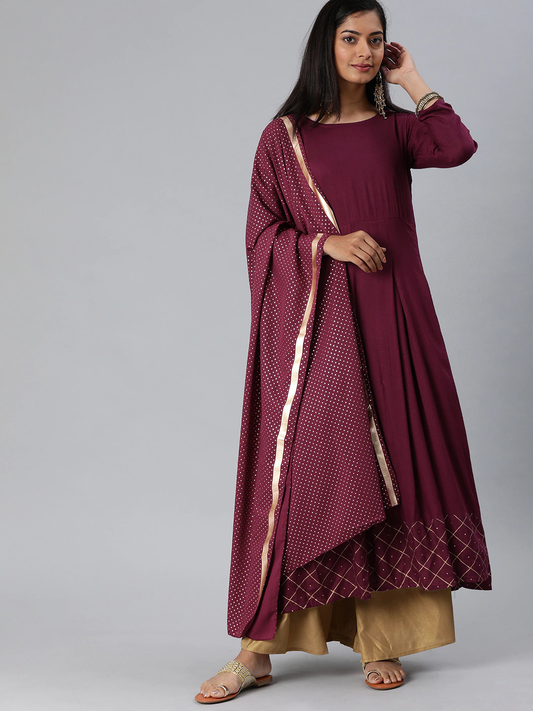 Women Solid Kurta with Palazzos & Dupatta