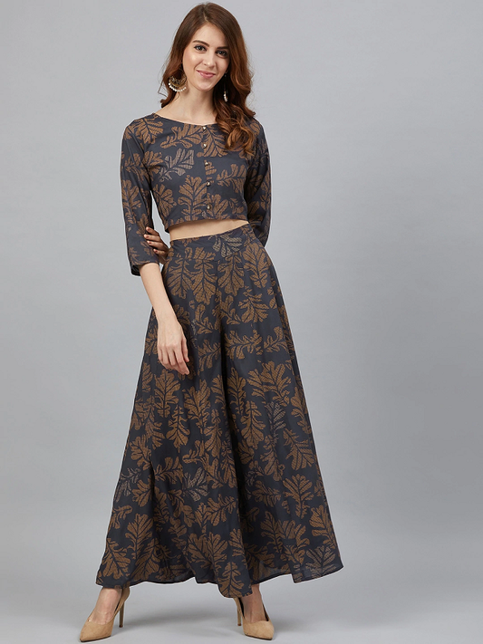 Women Printed Crop Top with Palazzos