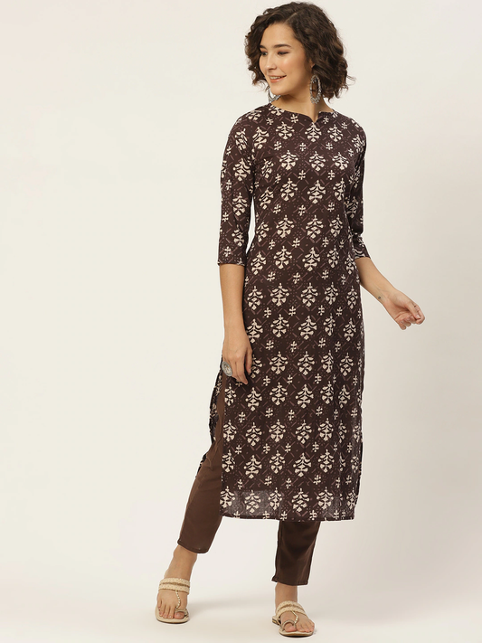 Women Brown Ethnic Printed Kurta Set